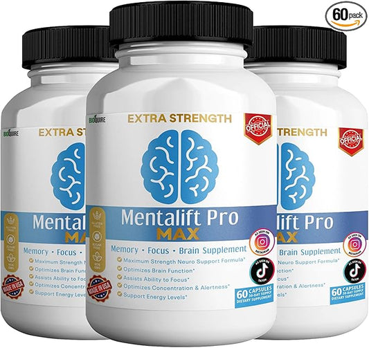 Mentalift Pro MAX Extra Strength Memory & Focus Supplement, 60 Capsules, Brain Support Formula with Vitamins & Minerals (3)