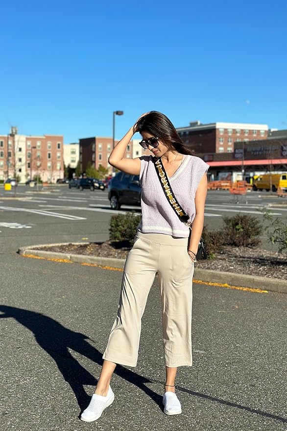 Promover Capri Pants for Women Wide Leg Yoga Cropped Pants with Pockets Loose Casual Summer Pants