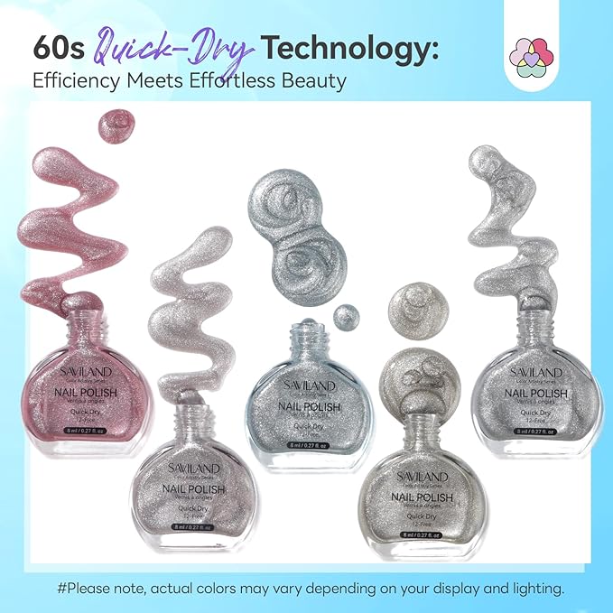 SAVILAND Glass Bead Cat Eye Nail Polish Set: Quick Dry 6 Colors Magnetic Nail Polish with Magnet 12-Free Fingernail Polish Air Dry Nail Lacquer Bulk for Beginners Home Use Women Gift