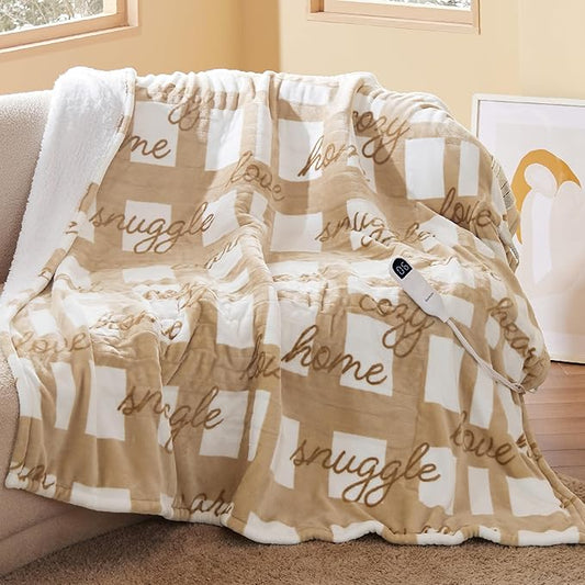 Bedsure Healing Heated Blanket Throw - Flannel Sherpa Electric Blanket with Inspirational Words, Heated Throw with 6 Heating Levels, 4 Time Settings, 3-Hour Auto-Off, Gift for Grandma (50"x60")