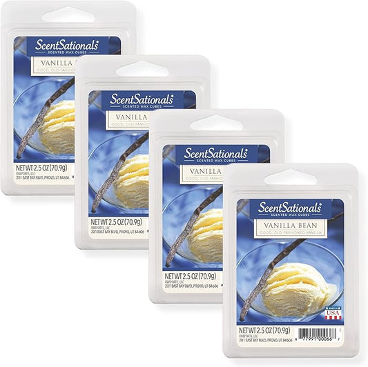 Scentsationals Wax Melts, Wax Cubes Strong Scent - Vanilla Bean - Long Lasting Scented Wax Melts for Warmer, 10oz (24-Cubes)