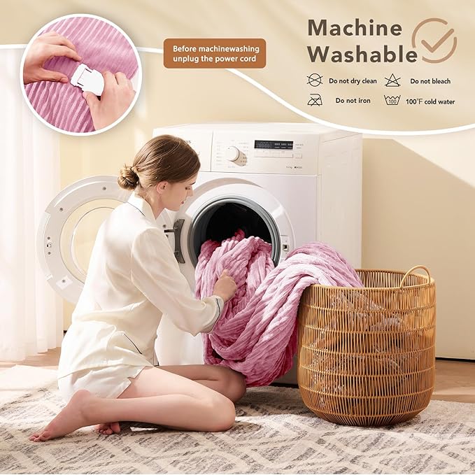 Homemate Electric Heated Blanket Queen Size - 84"x90" Heating Blanket Queen Size Dual Control 1/2/4/6/8 Hours Auto-Off 10 Heat Level Over-Heat Protection Soft Flannel Sherpa ETL Certification