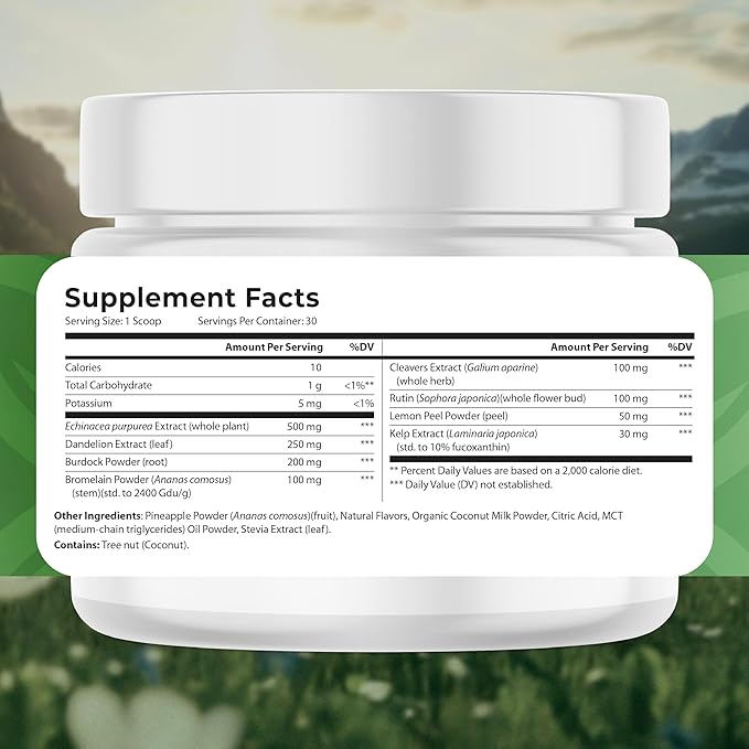 Lymph Go - Lymphatic Drainage Supplement for Women & Men - Lymph System Support - with with Bromelain, Echinacea, Burdock Root, Dandelion, Rutin, Kelp & More - 4.06 Oz - 30 Servings - Tropical Flavor