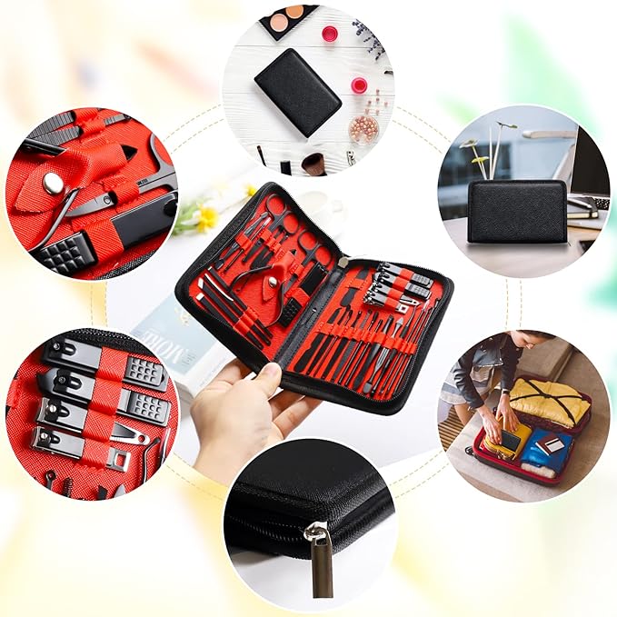 Manicure Set Pedicure Kit Womens Nail Clippers Set 32 in 1 Professional Grooming Care Tools Nail Kit Including Facial, Fingernails and Toenails Care with Travel Case Women (Wine-colored 32 in 1)