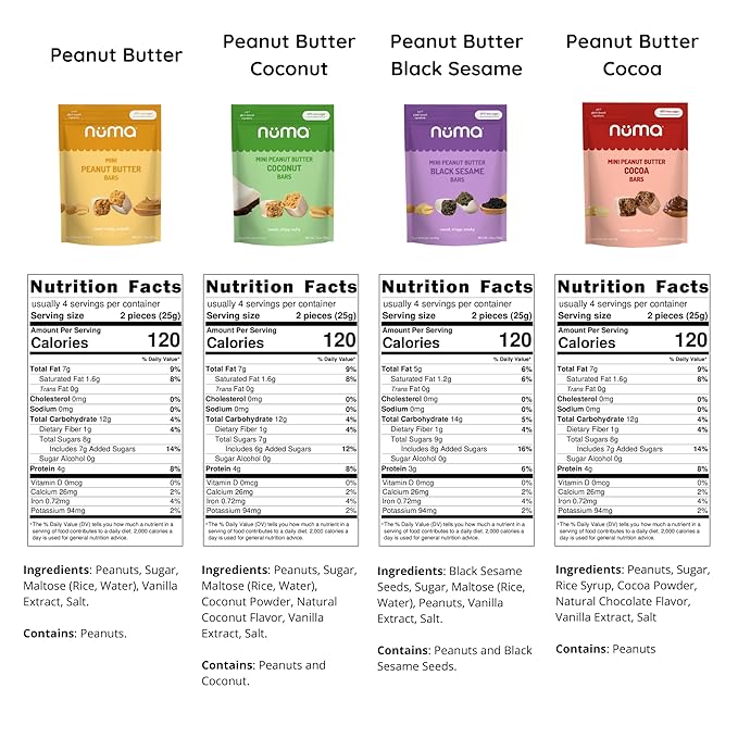 Mini Peanut Butter Bars Variety Pack – Vegan, High Protein, Low Sugar, Low Calorie, All Natural, Gluten Free – Crunchy Plant Based Snack – 4 Bags with 8 Individually Wrapped Pieces