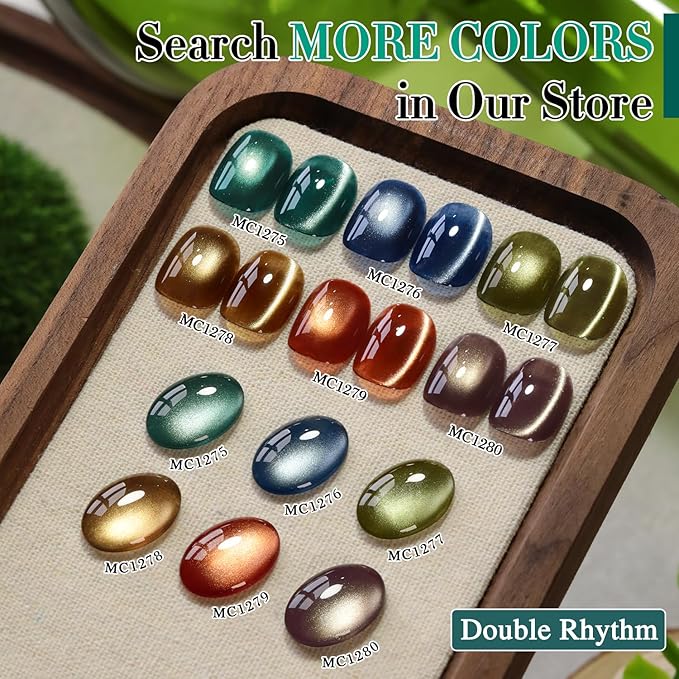 Double Rhythm 0.5 OZ Cat Eye Gel Polish with Magnet 15ML Holographic Glitter Shimmer Translucent Jelly Color Magnetic Nail Polish Salon DIY at Home (Winter Green-MC1275)