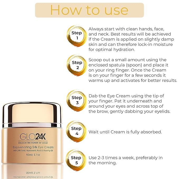 GLO24K Cream with 24k Gold, Retinol, Vitamins, and Hyaluronic Acid. Optimally Hydrate your Skin while you sleep. (Rose (Eye Cream))