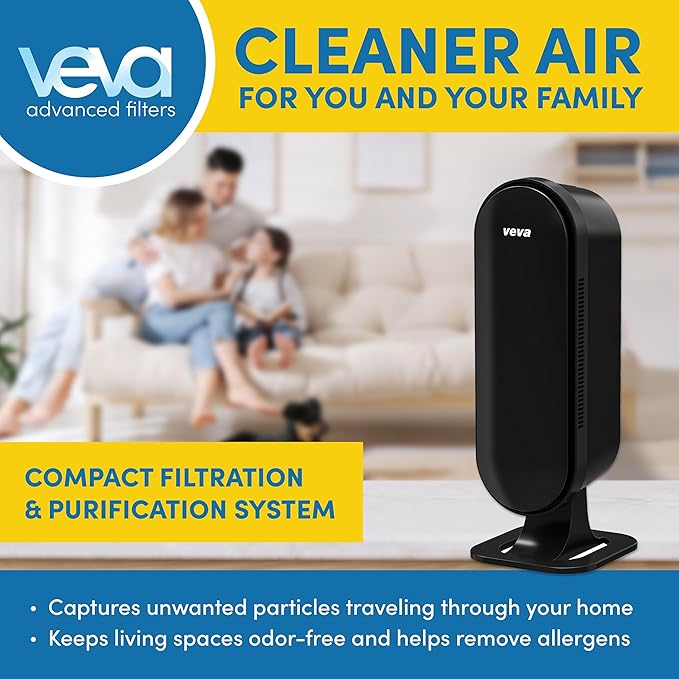 VEVA Air Purifier for Home, Large Room, Bedroom, HEPA Filter & 4 Activated Carbon Pre-Filters - Removes Allergens, Pets Hair, Dust, Dander, Smoke, Odor - Pro Elite 8000