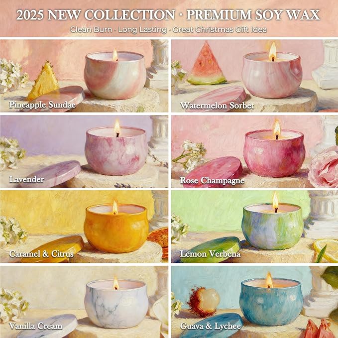 Candles, 8 Pack French Artistic Scented Candle Gift Set for Women, Floral & Fruity Scents, Paris-Inspired Oil Painting Gift Box, Holiday Aromatherapy Gifts for Cozy Home Décor