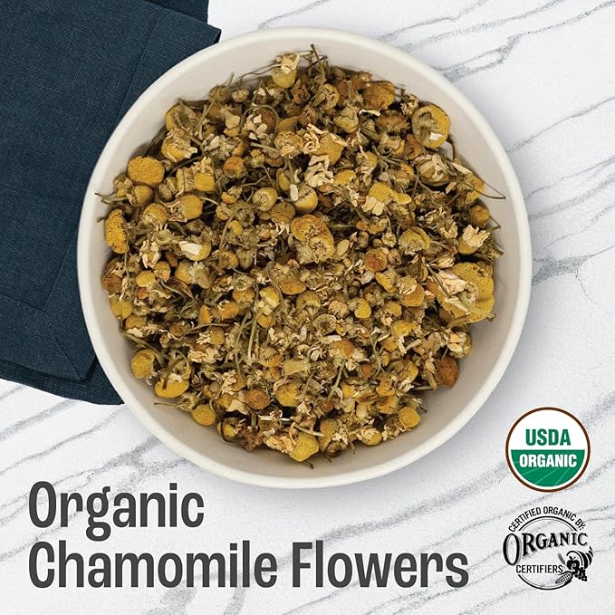 J Mac Botanicals, Organic Chamomile Flowers (1 pound), Certified USDA Organic. Whole Dried Chamomile Flower, Loose Leaf Tea