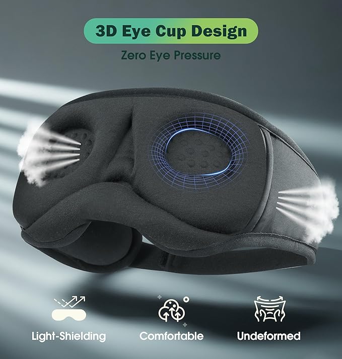 Sleep Mask with Headphones Bluetooth 5.4，LC-dolida 2025 New 3D Bluetooth Sleep Mask Headphones with Soft Bamboo Cotton for Side Sleepers Women Men, Sustainable Luxury for Better Sleep