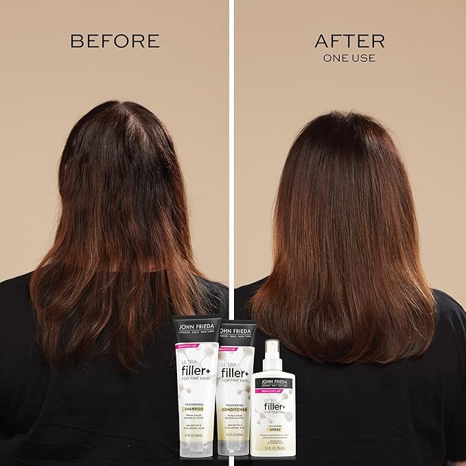 John Frieda ULTRAfiller+ Thickening Shampoo, Strengthening Shampoo for Damaged or Thin Hair, Infused with Biotin and Hyaluronic Acid to Strengthen Hair for Thicker Fuller Results, 8.3 Oz