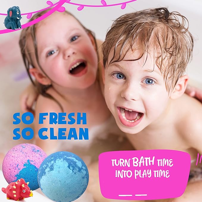 Bath Bombs for Kids with Toys Inside - Organic Bubble Bath Fizzies with Jungle Animal Toys. Gentle and Kids Friendly Spa Bath Balls, Bath Fizz Balls - Birthday Gifts for Toddlers, Boys, Girls
