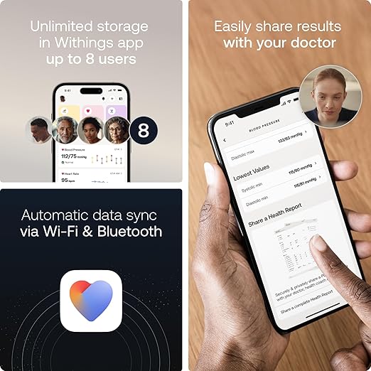 Withings BPM Vision – Smart Arm Blood Pressure Monitor | FDA-Cleared | Easy-to-use, Accurate Systolic & Diastolic Measurements, Wide Range Cuff | Wi-Fi & Bluetooth | iOS & Android | FSA/HSA