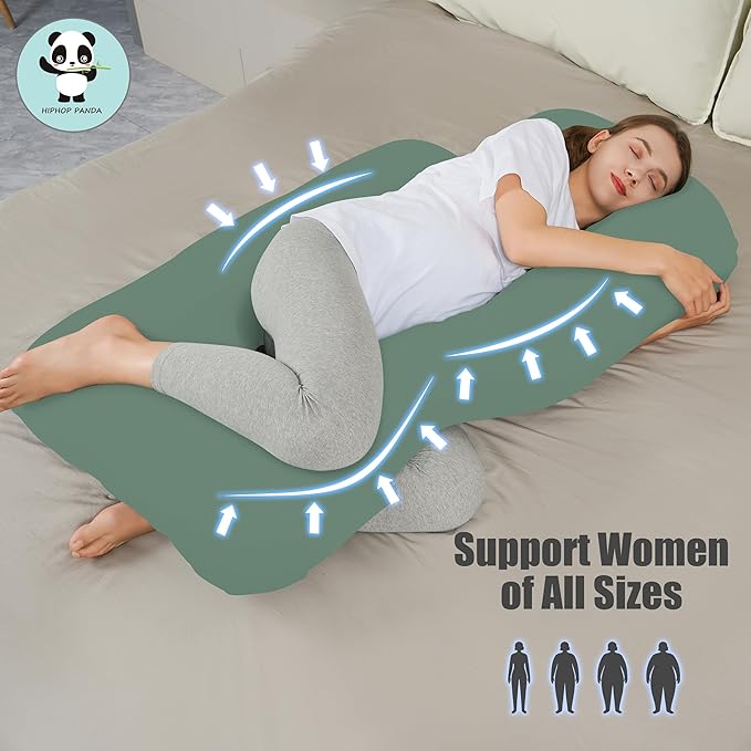 HIPHOP PANDA U-Shaped Pregnancy Pillow for Sleeping - Full Body Maternity Support Pillow with Removable Cover - Comfort for Back, HIPS, Legs, Belly - 57 Inch for Pregnant Women, Green
