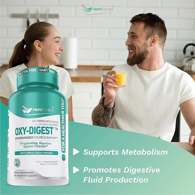 Herbtonics Oxygen Based Colon Cleanse and Detox Digestive System Formula | with Apple Cider Vinegar | Colon Cleanser Pills for Adults | 90 Gluten Free Vegan Capsules