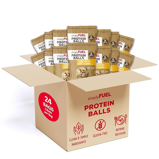 simplyFUEL Whole Food Protein Balls with Probiotics - Peanut Butter Honey Almond Snacks - Protein Snack - Gluten Free Energy Balls (24 Packs)