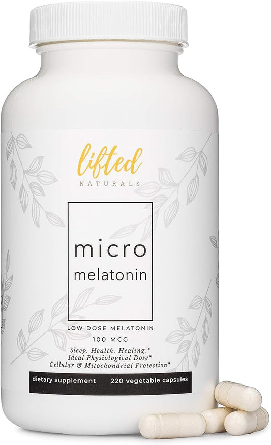 Lifted Naturals Micro Melatonin Family Size - Melatonin for Fast & Better Sleep, Easy to Swallow 220 Vegetable Capsules with Low Dose Melatonin, Non-GMO, Fast Dissolve Melatonin 100 mcg