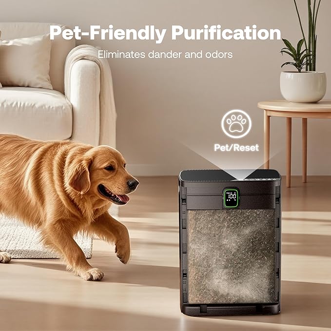 Trucozie T554 Air Purifier for Home Up to 2000 Ft² in 1 Hr with Washable Pre-Filter, Air Purifier for Home Pets with PM 2.5 Air Quality Display, Sleep Mode for Allergies, Dust, Smoke, Grayish Brown