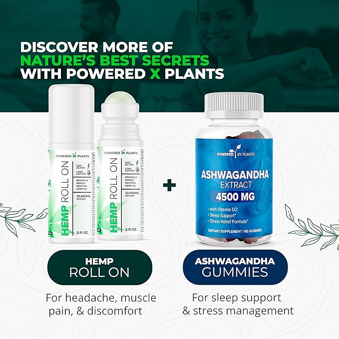 Hemp Oil Roll On - Menthol Rub with Boswellia & Arnica - 12,000mg Extra Strength Oil for Muscle Discomfort by Powered X Plants - Pack of 3, 3 fl.oz.