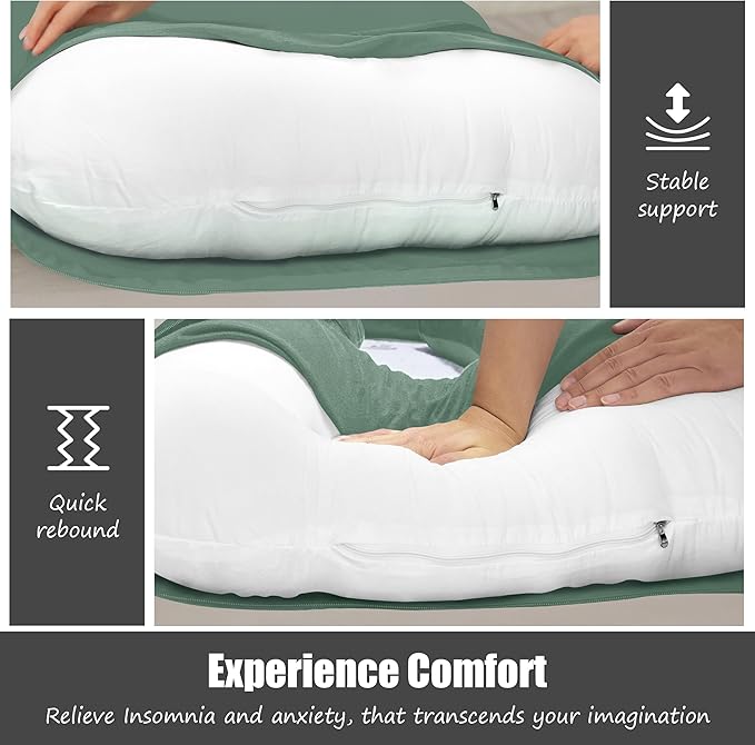 HIPHOP PANDA U-Shaped Pregnancy Pillow for Sleeping - Full Body Maternity Support Pillow with Removable Cover - Comfort for Back, HIPS, Legs, Belly - 57 Inch for Pregnant Women, Green