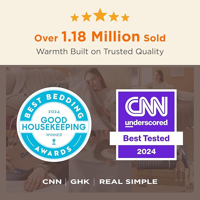 Bedsure Electric Blanket Twin - Soft Ribbed Flannel Heated Blanket, Heating Blanket with 10 Time Settings, 6 Heat Settings, and 8 hrs Timer Auto Shut Off (62x84 inches, Grey)