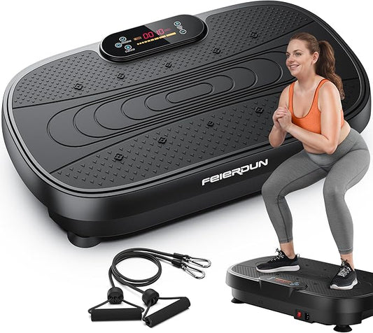 FEIERDUN Vibration Plate Exercise Machine – Whole Body Vibration Platform for Weight Loss & Lymphatic Drainage, Home Fitness Trainer with Remote & Resistance Bands