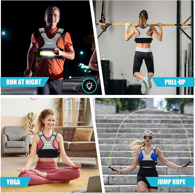 Adjustable Weighted Vest for Women Men, 6-15 Lbs Rucking Vest with LED Light Strips, Weight Vest with 6 Ironsand Weights, and Zipper Pocket for Strength Training, Walking, Running