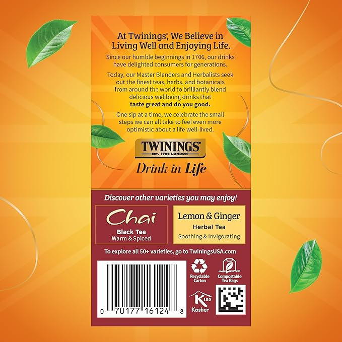 Twinings Spiced Apple Chai Black Tea Individually Wrapped Bags, 20 Count (Pack of 6), Sweet, Savoury Spices, Caffeinated, Enjoy Hot or Iced, 120 Teabags