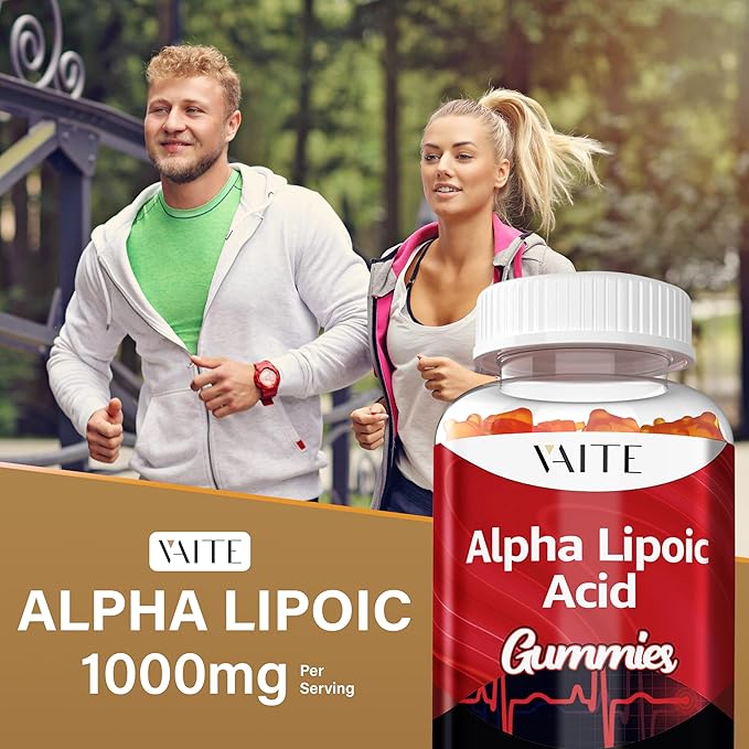 Alpha Lipoic Acid Gummies 1000mg, ALA Supplement for Brain & Nerve Support, Antioxidant, Energy – Non-GMO, Vegan, Gluten-Free – 60 Chewables for Vitality and Comfort for Men & Women