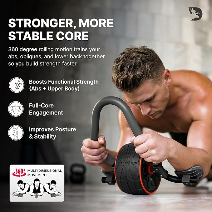 DMoose Fitness Ab Roller Wheel with Elbow Support & 2 Knee Pads - Abdominal Exercise Trainer for Core Strength Training - Ultimate Abs Workout Equipment for Home and Gym - Ab Machine for Men & Women