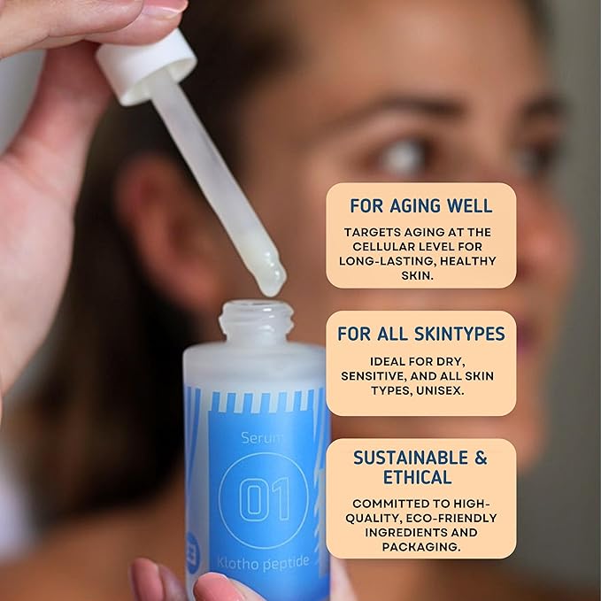 EiE 01 Klotho Peptides Serum for Face Hydrating Peptide Face Serum for Women Anti Aging Improves Wrinkles Elasticity Facial Peptide Serums with Hyaluronic Acid and Retinol Made in Sweden 1oz