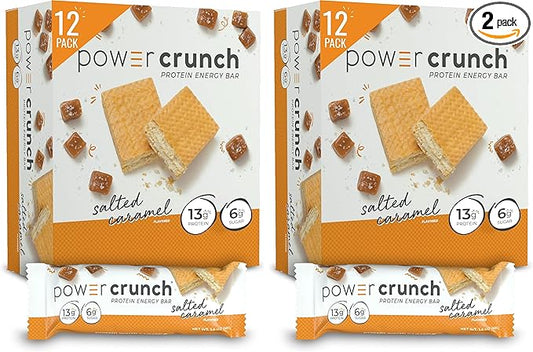 Power Crunch Protein Wafer Bars, High Protein Snacks with Delicious Taste, Salted Caramel, 1.4 Ounce (12 Count) (Pack of 2)