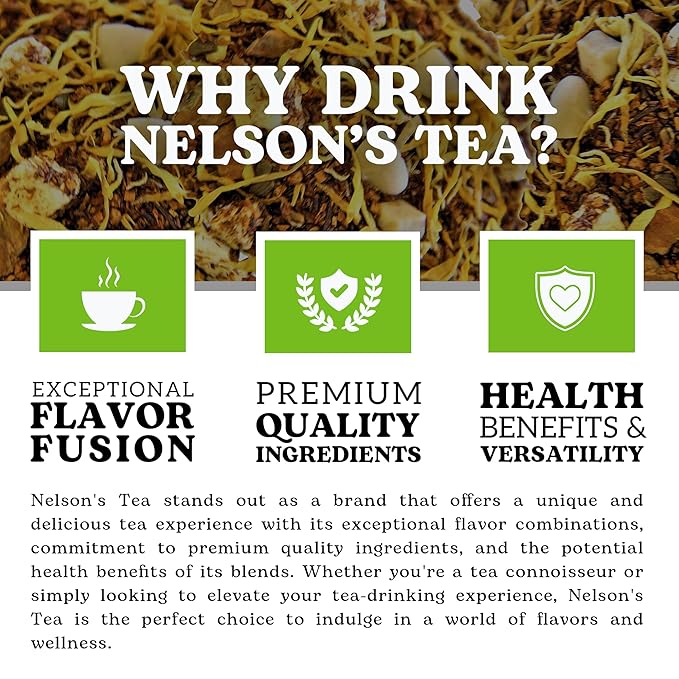 Nelson's Tea Caramel Apple Chai Tea Loose Leaf - Cut & Sifted Red Rooibos Loose Leaf Tea, Black Tea with Cinnamon Chips, Peppercorn, Ginger Root, Cardamom, Clove, Orange Peel and All Spice (2 oz)