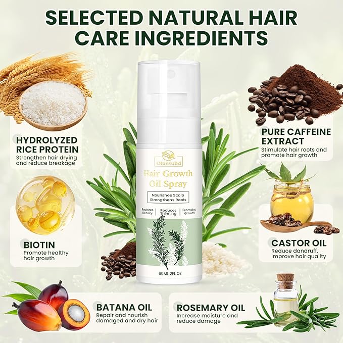 Hair Growth Oil Spray with Rosemary Batana Oil Biotin Caffeine for Hair Growth Spray Anti Hair Loss Repair of Sparse Hair for Women Men 2 Bottles 2 FL OZ Each