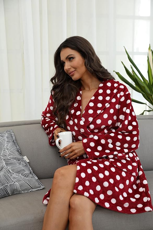 U2SKIIN Women Fleece Robe, Short Cozy Plush Robes for Womens Soft Shawl Collar Warm Spa Bathrobe