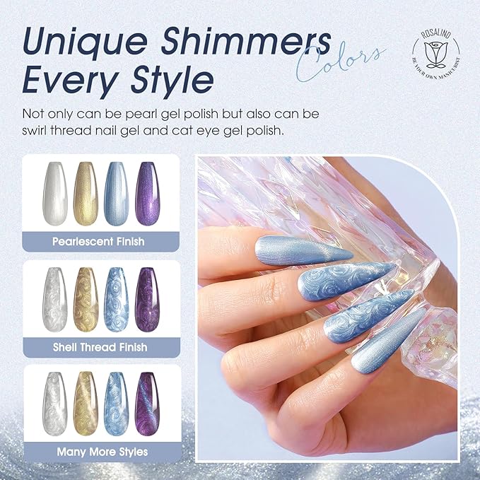 ROSALIND Cat Eye Gel Nail Polish with Magnet, 12 PCS Holographic Glitter Purple Blue Red Gel Polish Magnetic and Swirl Shell Thread Effect Sparkle Nail Polish Christmas Cateye Gifts for Women