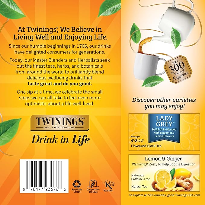Twinings Earl Grey Black Tea Individually Wrapped Bags, 100 Count (Pack of 1), Flavoured with Citrus & Bergamot, Caffeinated, Enjoy Hot or Iced, 100 Teabags