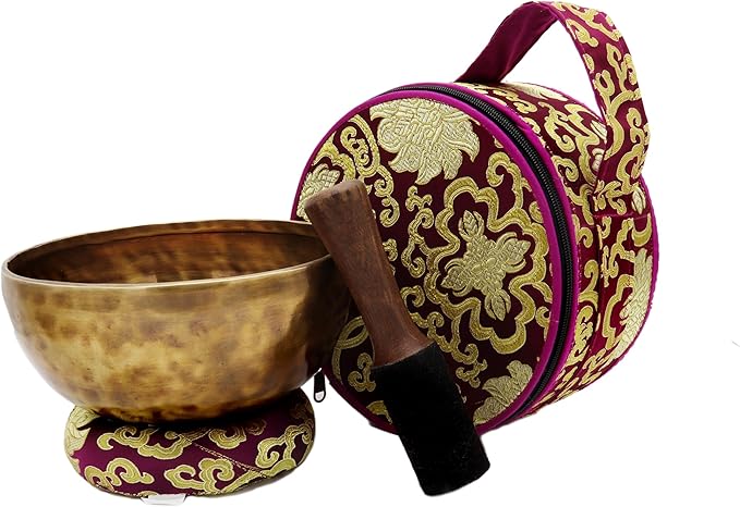 KHUSI Tibetan Singing Bowl 8 Inch Large Hand Hammered Chakra Bowl 7 Metal Meditation Bowl for Cleansing, Chakra Balancing, Mindfulness, Yoga, Decor, Gift Set