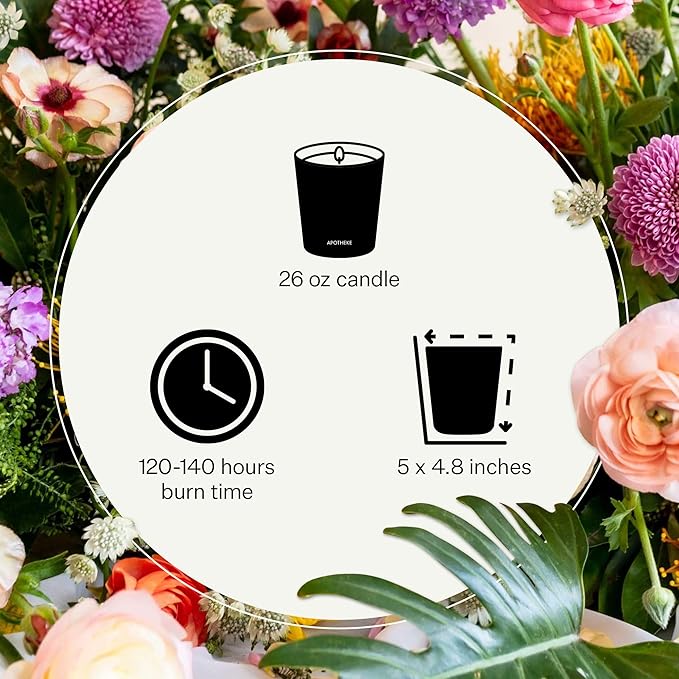 Apotheke 3-Wick Scented Candles for Home, Verdant Garden - 26 oz Soy Wax Jar Candle Gift for Women - Long-Lasting Fragrance with Perfume-Grade Essential Oils - Cedarwood, Jasmine, Fig & Coconut