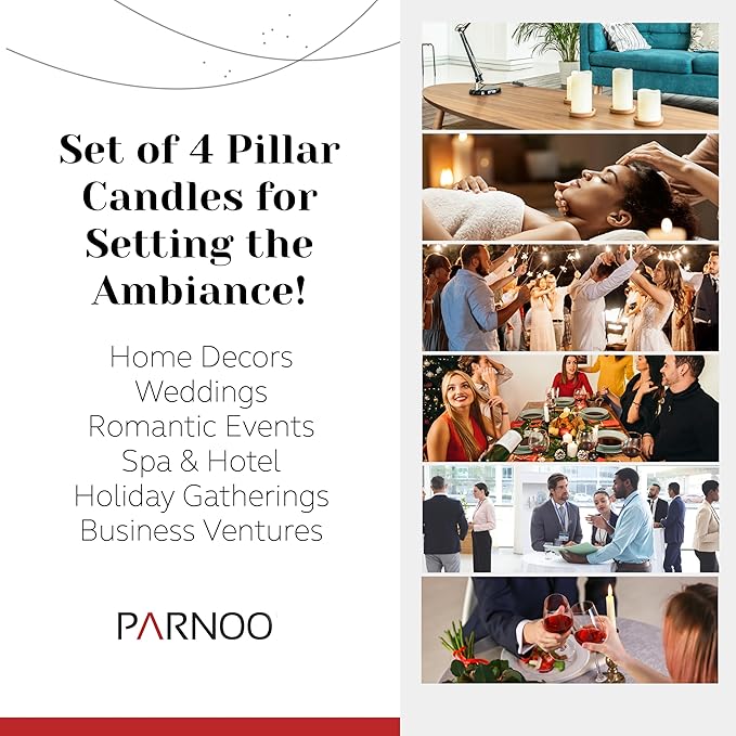 Unscented Pillar Candles - Set of 4 Ivory Candles - 3x6 Slow Burning Candles for Weddings & Table Centerpieces - Large Pillar Candles, PARNOO