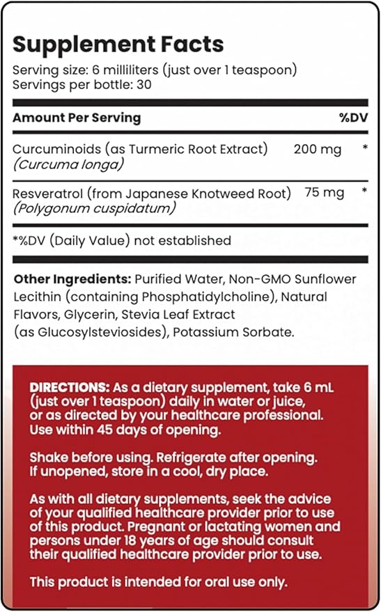 Rho Nutrition Liposomal Curcumin + Resveratrol (1 Pack) – Ultra High Absorption Liquid Curcumin Supplement – Promotes Joint Comfort, Mobility, Cellular Health and Overall Well-Being