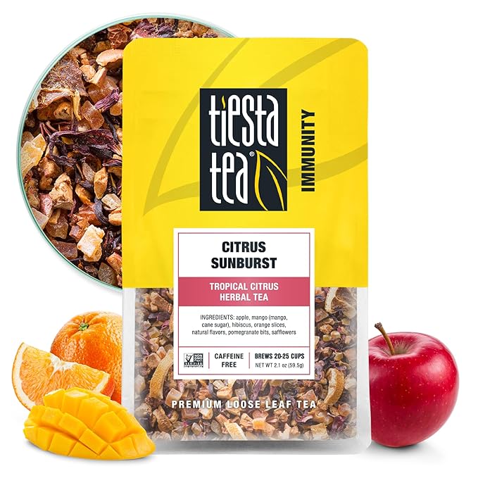 Tiesta Tea - Citrus Sunburst, Loose Leaf, Tropical Citrus Herbal Tea, Premium Non-Caffeinated Fruit Blend, Make Hot or Iced, Brews Up to 25 Cups, 2.1 Ounce Resealable Pouch