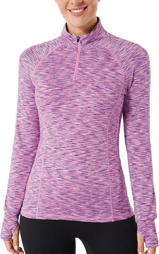 Zengjo Womens Quarter Zip Long Sleeve Workout Tops 1/4 Zip Running Pullover