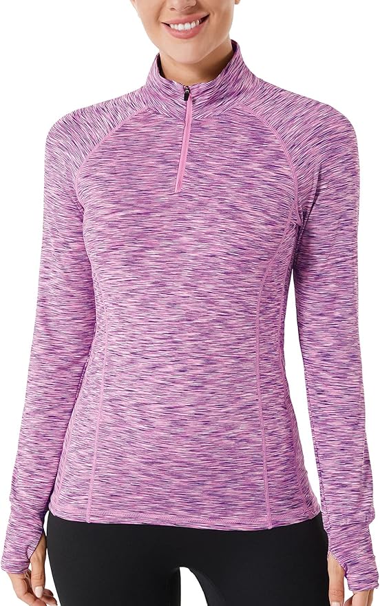 Zengjo Womens Quarter Zip Long Sleeve Workout Tops 1/4 Zip Running Pullover