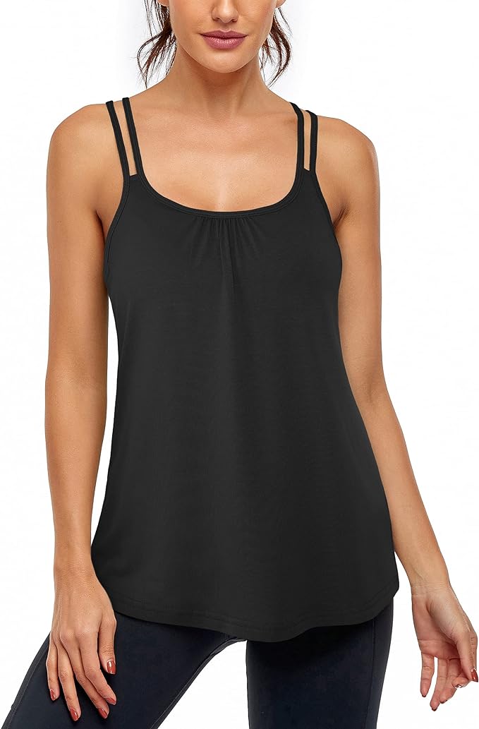 Hibelle Women's Workout Yoga Racerback Tank Tops with Built in Shelf Bra