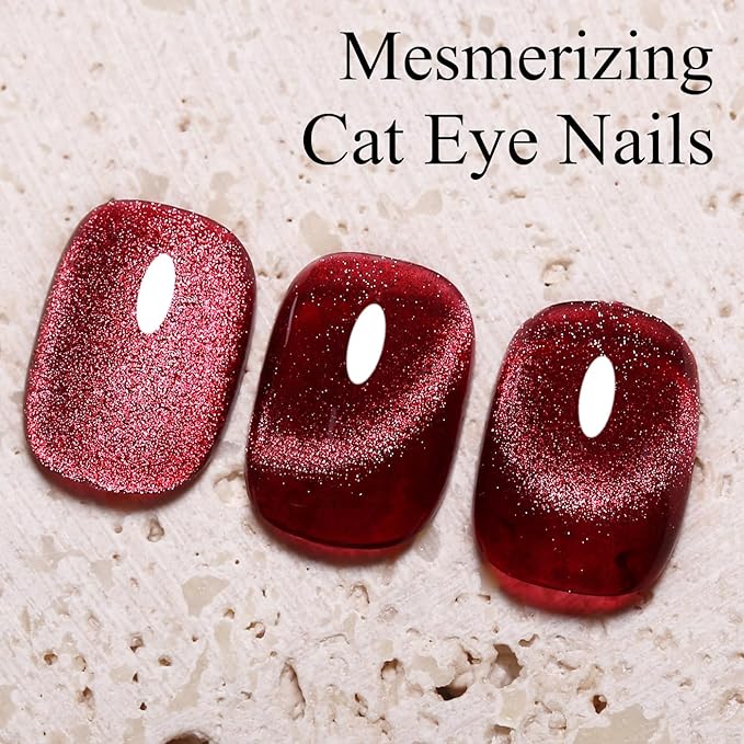 Imtiti 10ml Red Cat Eye Gel Nail Polish Long Lasting Soak Off UV Led Gel Polish Salon DIY at Home with Magnetic Stick Gift for Women 1Pcs