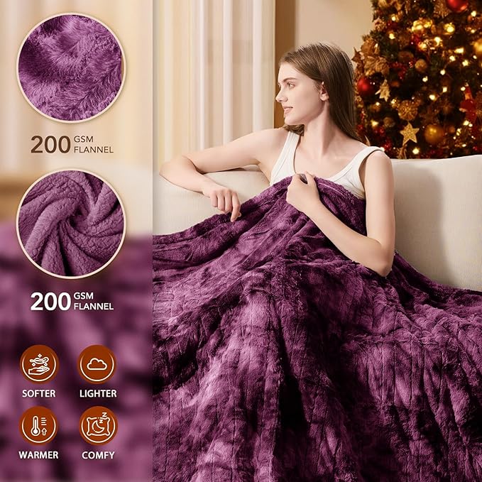 Homemate Electric Heated Blanket Twin Size - 62"x84" Heating Blanket Twin Size 1/2/4/6/8 Hours Auto-Off 10 Heat Level Over-Heat Protection Luxury Faux Fur Sherpa ETL Certification