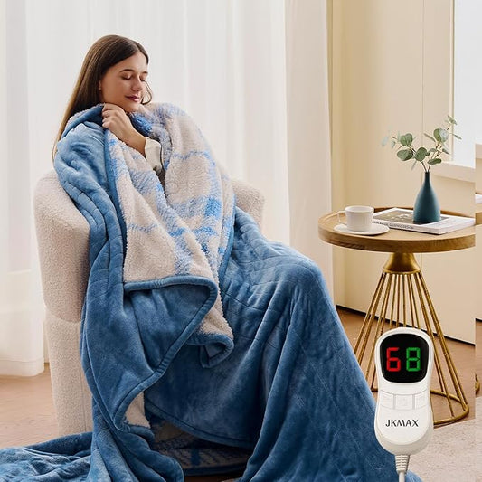 Heated Electric Blanket King Size - 100"x90" Flannel Heating Blanket with 10 Heating Levels & 5 Time Settings Over-Heat Protection, Winter Warmer for Adults with ETL Certification（Light Blue）