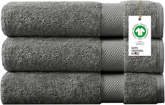Delara 100% Organic Cotton Towels 650 GSM Plush Feather Touch Quick Dry Bath Towel, Pack of 3 GOTS Certified, Oeko-Tex Green Certified, Organic Cotton Bath Towel, 30"X58"